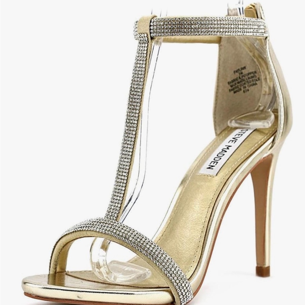 Steve Madden Gold Rhinestone T-Strap Stiletto Sandal